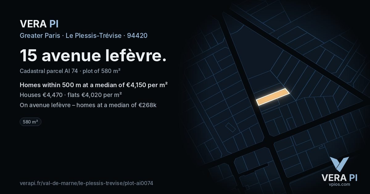 15 avenue lefèvre, Le Plessis-Trévise at night – the plot lit, the parcels around coloured by the prices near them
