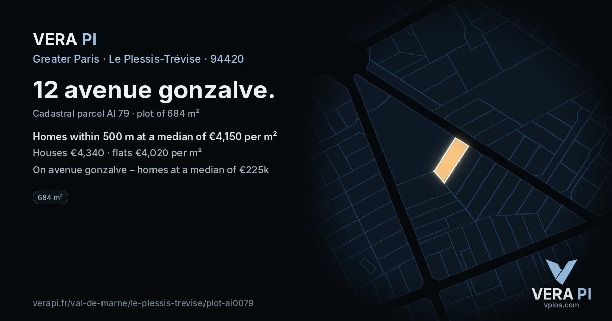 12 avenue gonzalve, Le Plessis-Trévise at night – the plot lit, the parcels around coloured by the prices near them