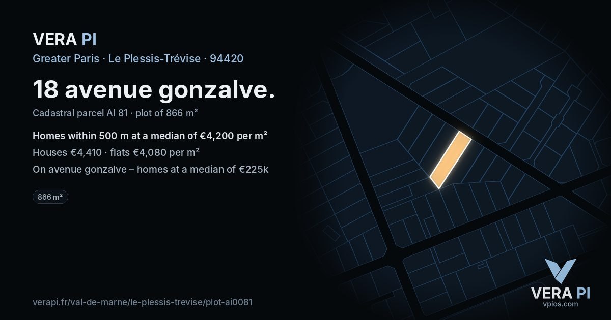 18 avenue gonzalve, Le Plessis-Trévise at night – the plot lit, the parcels around coloured by the prices near them