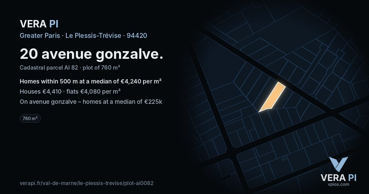 20 avenue gonzalve, Le Plessis-Trévise at night – the plot lit, the parcels around coloured by the prices near them