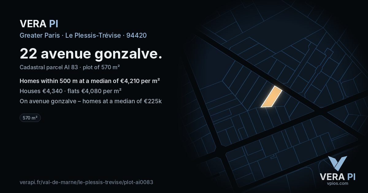 22 avenue gonzalve, Le Plessis-Trévise at night – the plot lit, the parcels around coloured by the prices near them