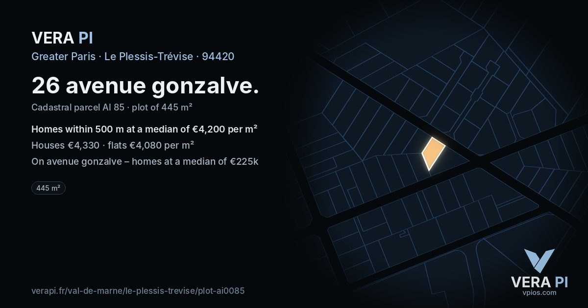 26 avenue gonzalve, Le Plessis-Trévise at night – the plot lit, the parcels around coloured by the prices near them