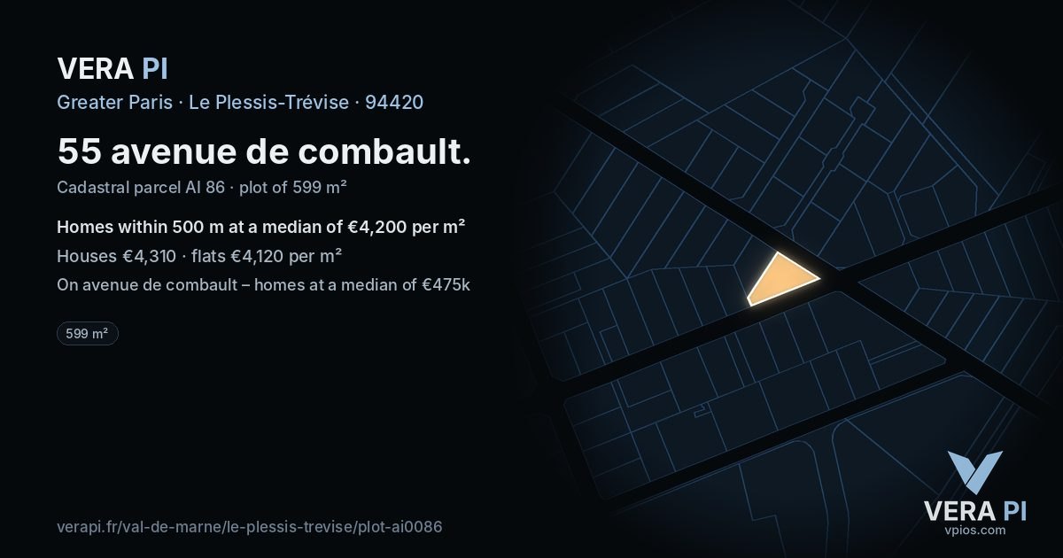 55 avenue de combault, Le Plessis-Trévise at night – the plot lit, the parcels around coloured by the prices near them
