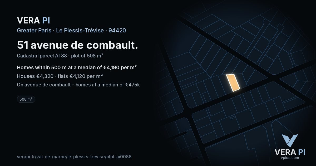 51 avenue de combault, Le Plessis-Trévise at night – the plot lit, the parcels around coloured by the prices near them