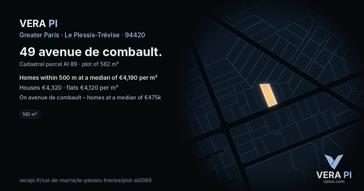 49 avenue de combault, Le Plessis-Trévise at night – the plot lit, the parcels around coloured by the prices near them
