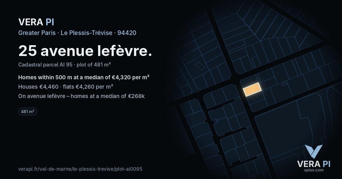 25 avenue lefèvre, Le Plessis-Trévise at night – the plot lit, the parcels around coloured by the prices near them