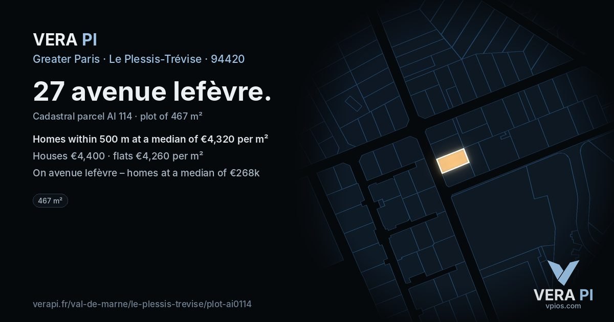 27 avenue lefèvre, Le Plessis-Trévise at night – the plot lit, the parcels around coloured by the prices near them