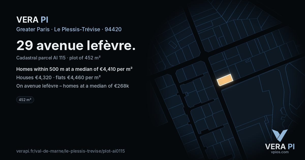 29 avenue lefèvre, Le Plessis-Trévise at night – the plot lit, the parcels around coloured by the prices near them