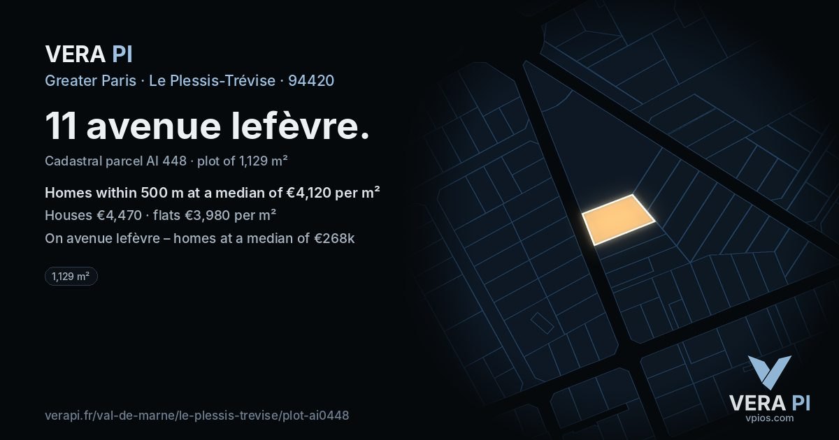11 avenue lefèvre, Le Plessis-Trévise at night – the plot lit, the parcels around coloured by the prices near them