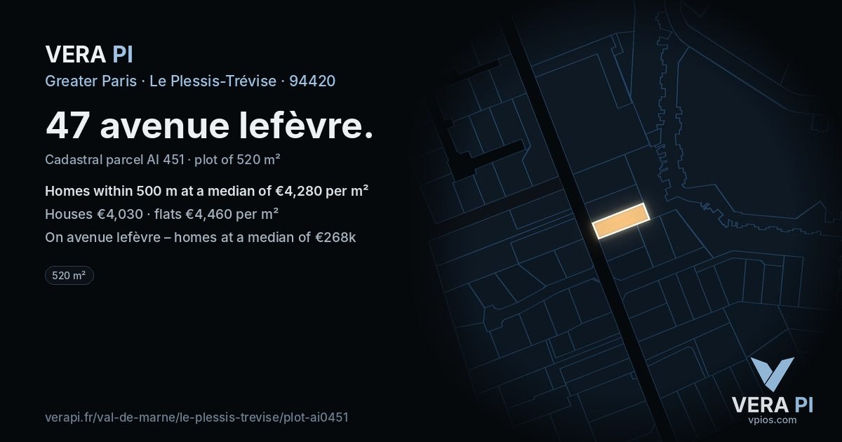 47 avenue lefèvre, Le Plessis-Trévise at night – the plot lit, the parcels around coloured by the prices near them