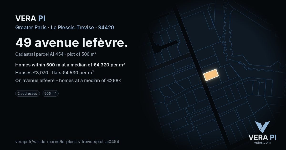 49 avenue lefèvre, Le Plessis-Trévise at night – the plot lit, the parcels around coloured by the prices near them
