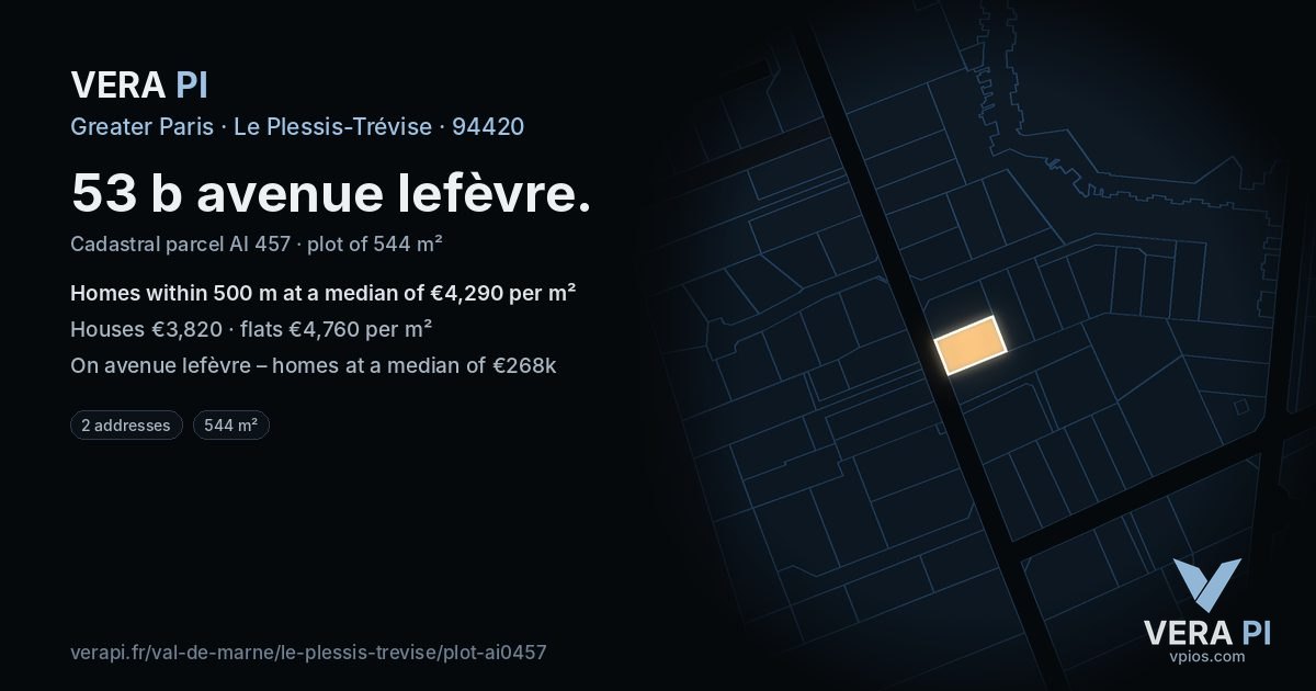 53 b avenue lefèvre, Le Plessis-Trévise at night – the plot lit, the parcels around coloured by the prices near them