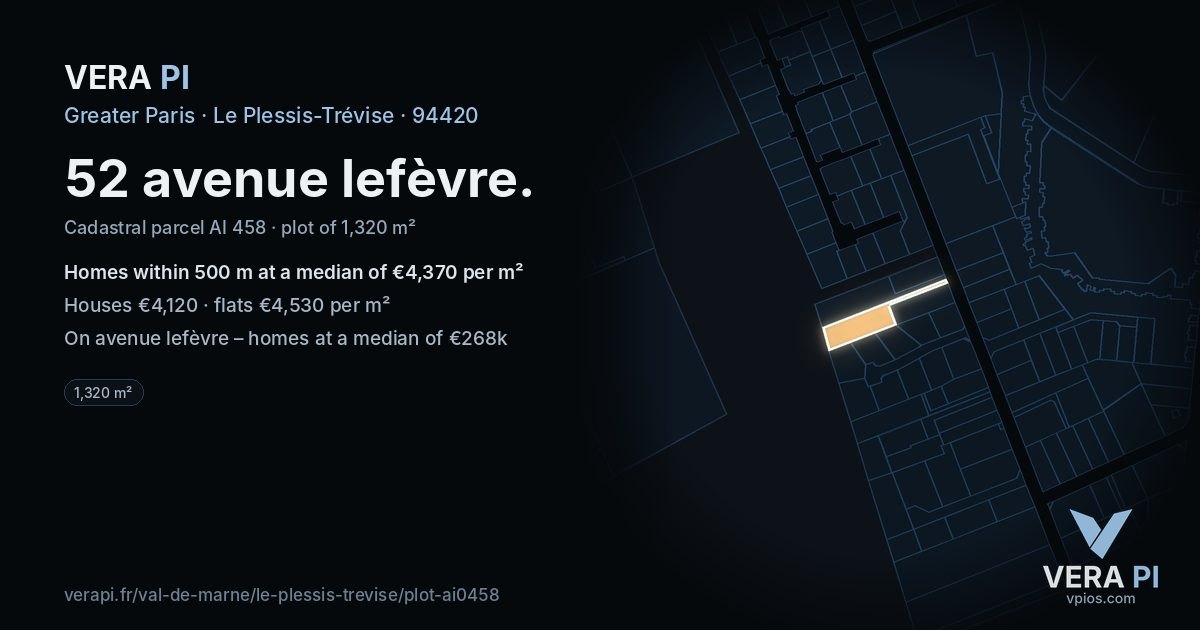52 avenue lefèvre, Le Plessis-Trévise at night – the plot lit, the parcels around coloured by the prices near them
