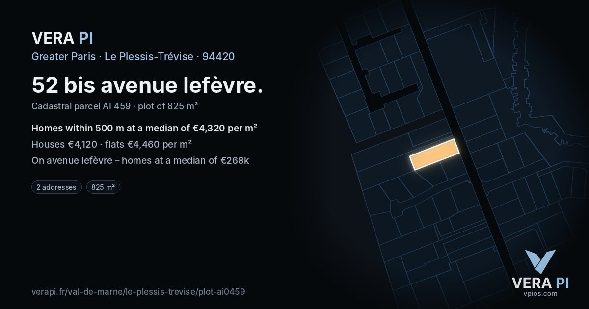 52 bis avenue lefèvre, Le Plessis-Trévise at night – the plot lit, the parcels around coloured by the prices near them