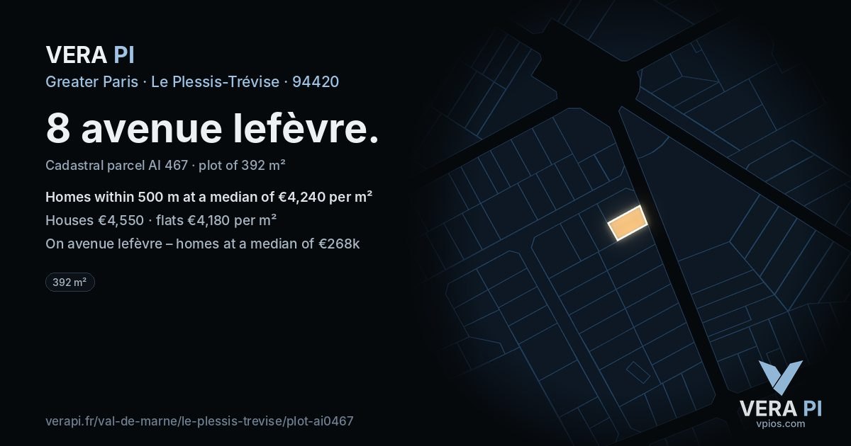 8 avenue lefèvre, Le Plessis-Trévise at night – the plot lit, the parcels around coloured by the prices near them