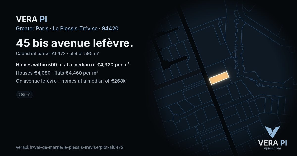 45 bis avenue lefèvre, Le Plessis-Trévise at night – the plot lit, the parcels around coloured by the prices near them