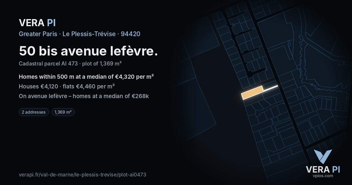 50 bis avenue lefèvre, Le Plessis-Trévise at night – the plot lit, the parcels around coloured by the prices near them