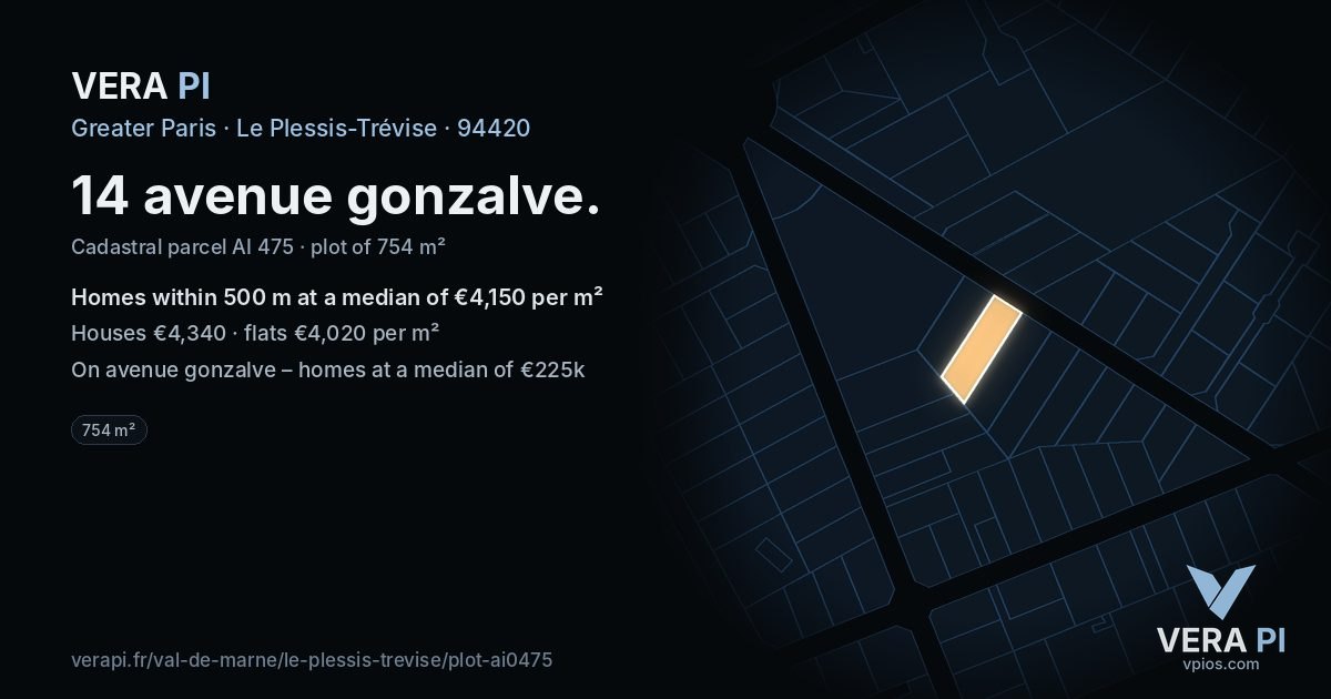 14 avenue gonzalve, Le Plessis-Trévise at night – the plot lit, the parcels around coloured by the prices near them
