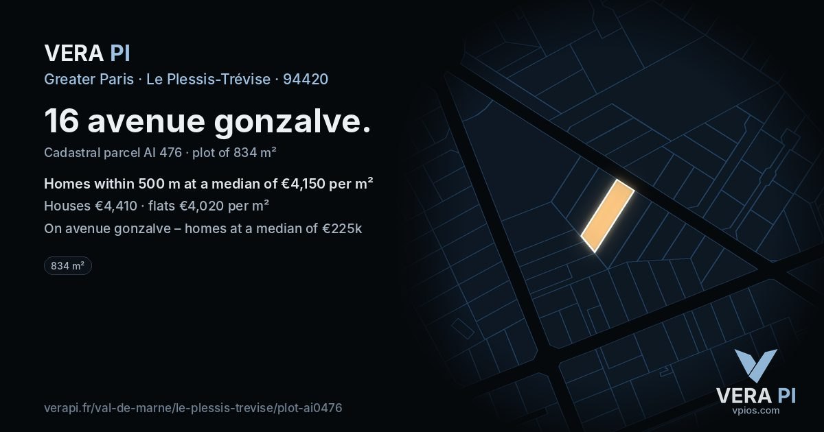16 avenue gonzalve, Le Plessis-Trévise at night – the plot lit, the parcels around coloured by the prices near them