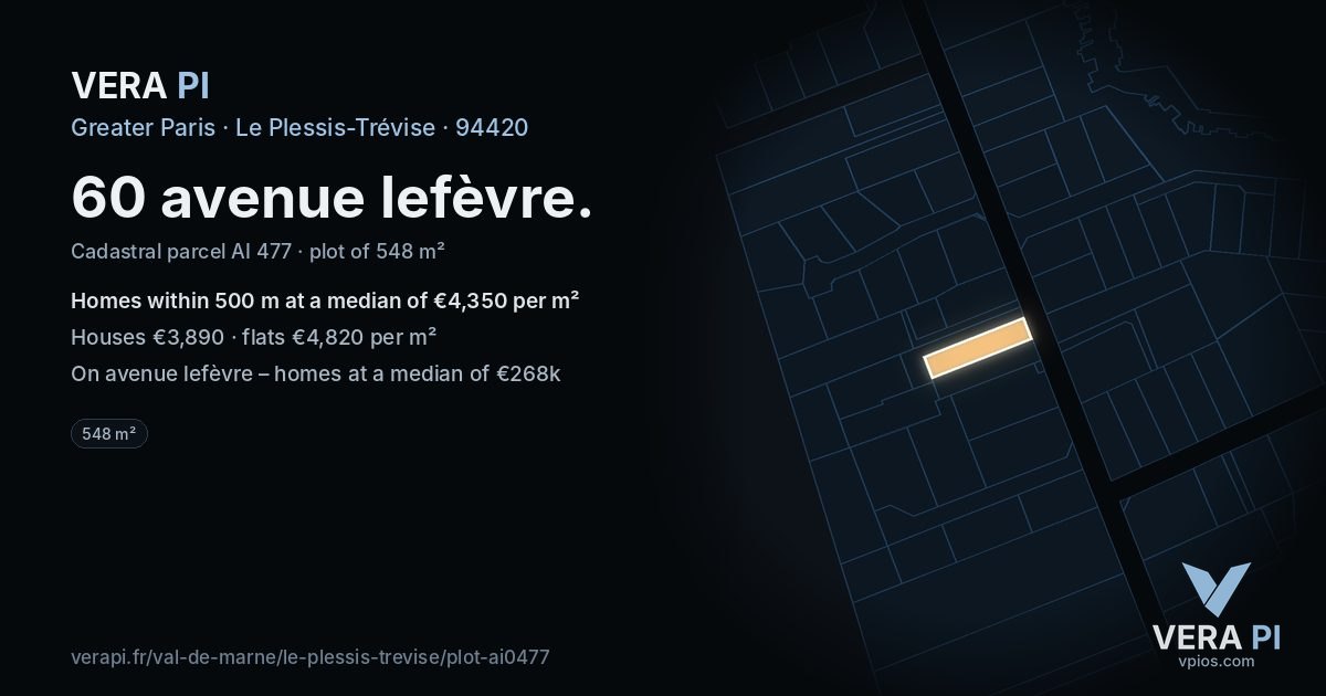 60 avenue lefèvre, Le Plessis-Trévise at night – the plot lit, the parcels around coloured by the prices near them