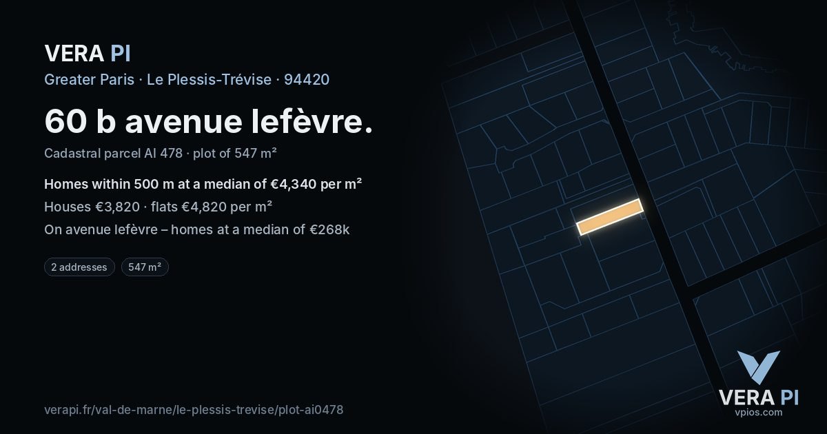 60 b avenue lefèvre, Le Plessis-Trévise at night – the plot lit, the parcels around coloured by the prices near them