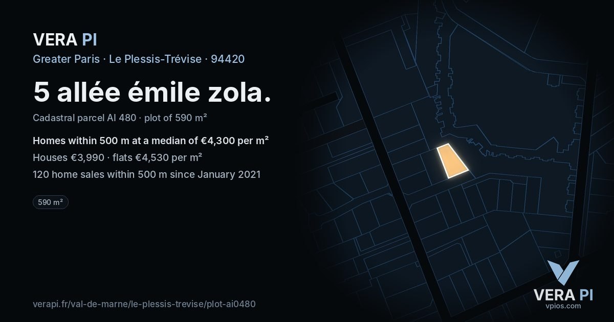 5 allée émile zola, Le Plessis-Trévise at night – the plot lit, the parcels around coloured by the prices near them