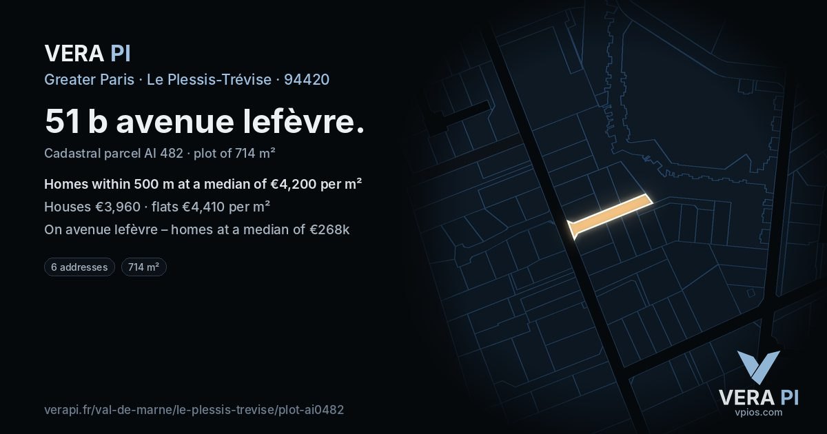 51 b avenue lefèvre, Le Plessis-Trévise at night – the plot lit, the parcels around coloured by the prices near them