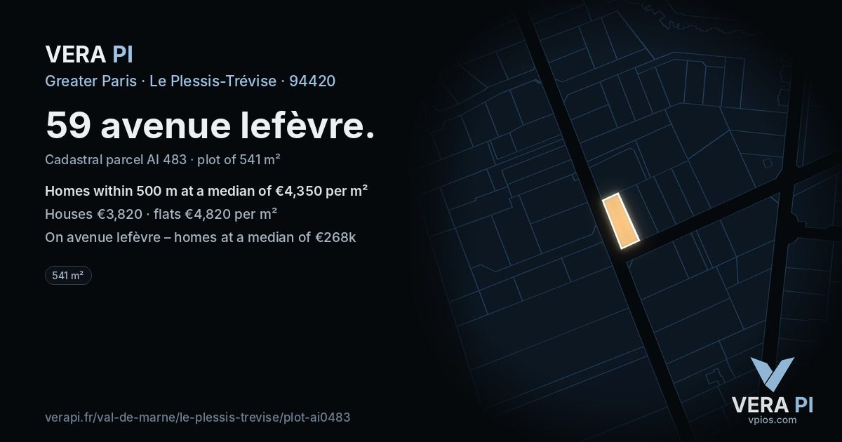 59 avenue lefèvre, Le Plessis-Trévise at night – the plot lit, the parcels around coloured by the prices near them