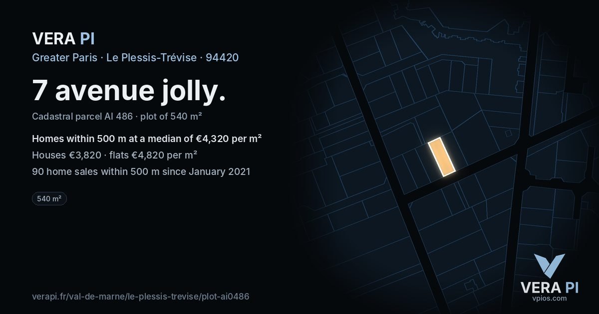 7 avenue jolly, Le Plessis-Trévise at night – the plot lit, the parcels around coloured by the prices near them