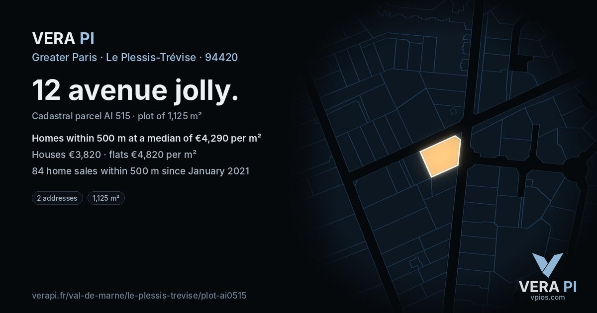 12 avenue jolly, Le Plessis-Trévise at night – the plot lit, the parcels around coloured by the prices near them