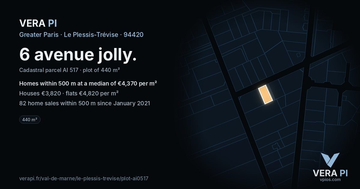 6 avenue jolly, Le Plessis-Trévise at night – the plot lit, the parcels around coloured by the prices near them