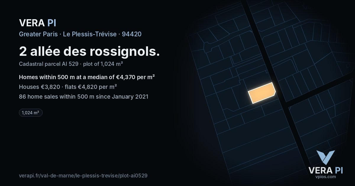 2 allée des rossignols, Le Plessis-Trévise at night – the plot lit, the parcels around coloured by the prices near them