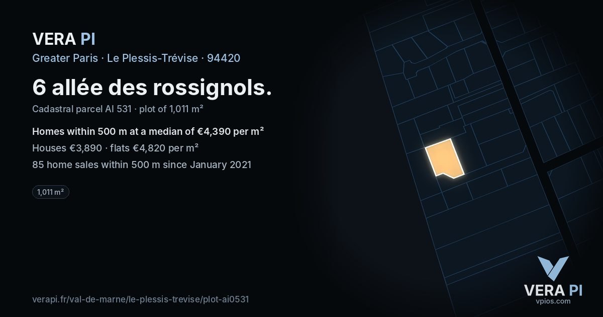 6 allée des rossignols, Le Plessis-Trévise at night – the plot lit, the parcels around coloured by the prices near them