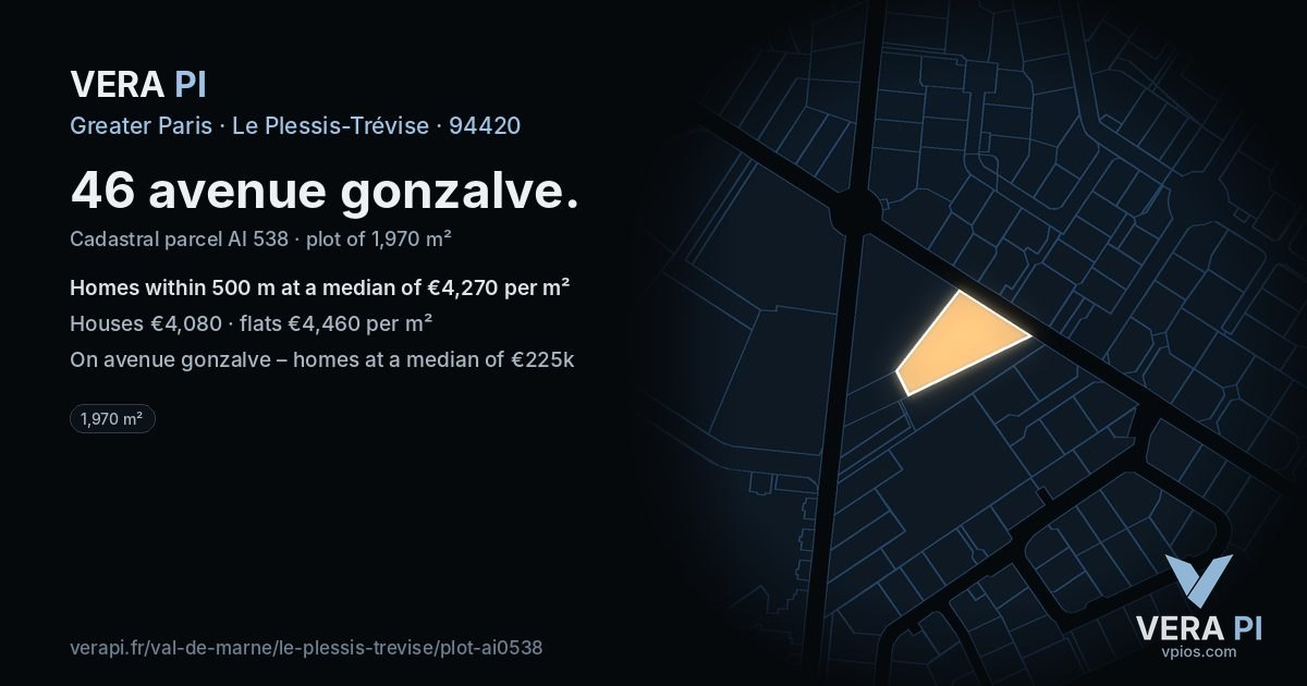 46 avenue gonzalve, Le Plessis-Trévise at night – the plot lit, the parcels around coloured by the prices near them