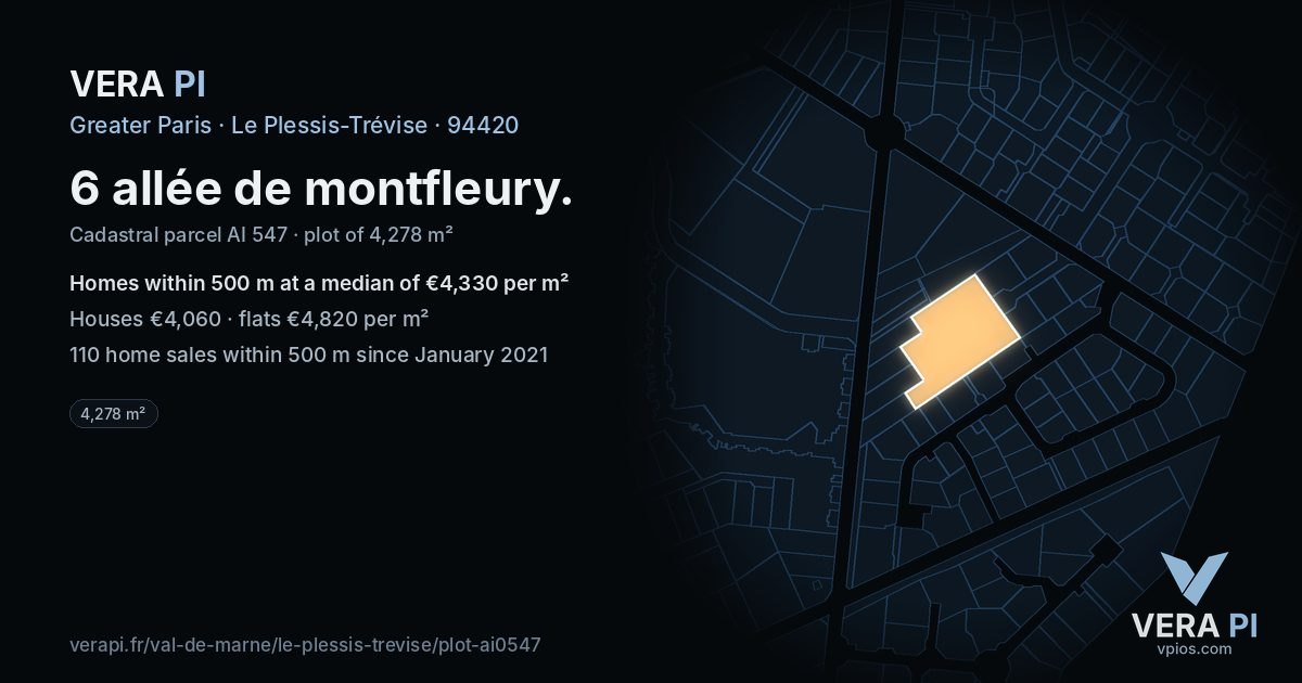 6 allée de montfleury, Le Plessis-Trévise at night – the plot lit, the parcels around coloured by the prices near them