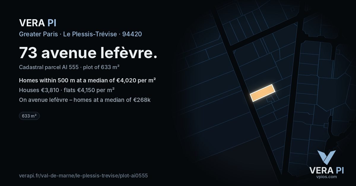 73 avenue lefèvre, Le Plessis-Trévise at night – the plot lit, the parcels around coloured by the prices near them