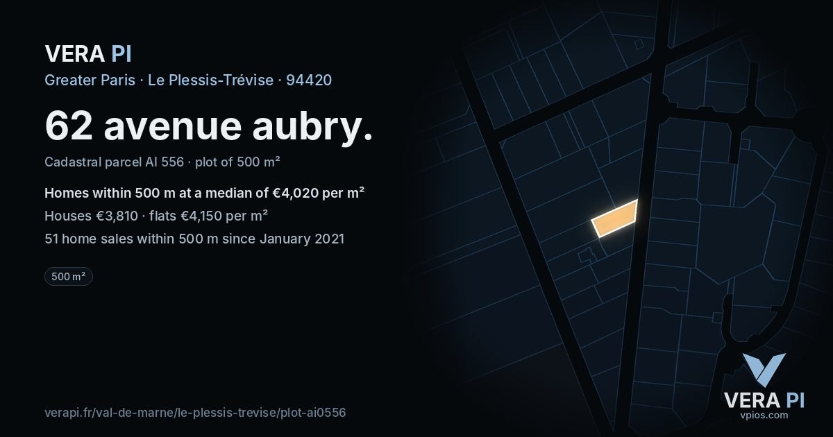 62 avenue aubry, Le Plessis-Trévise at night – the plot lit, the parcels around coloured by the prices near them