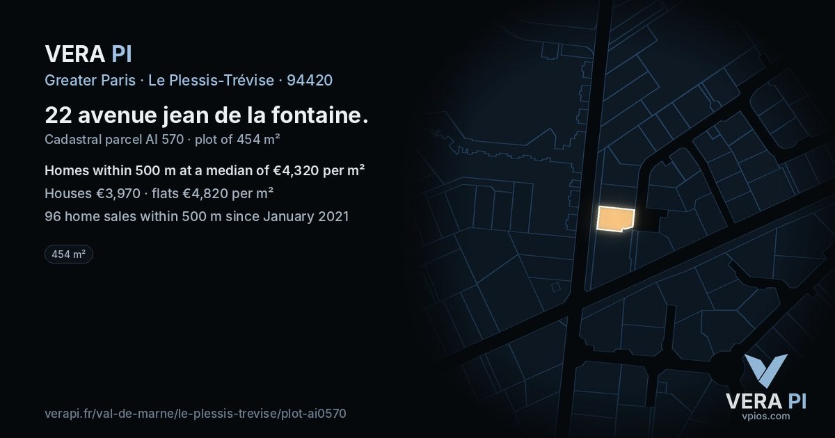 22 avenue jean de la fontaine, Le Plessis-Trévise at night – the plot lit, the parcels around coloured by the prices near them