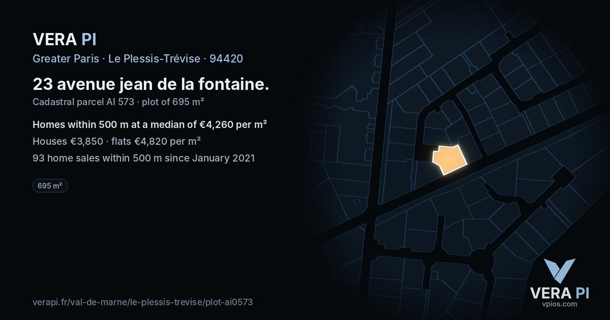 23 avenue jean de la fontaine, Le Plessis-Trévise at night – the plot lit, the parcels around coloured by the prices near them