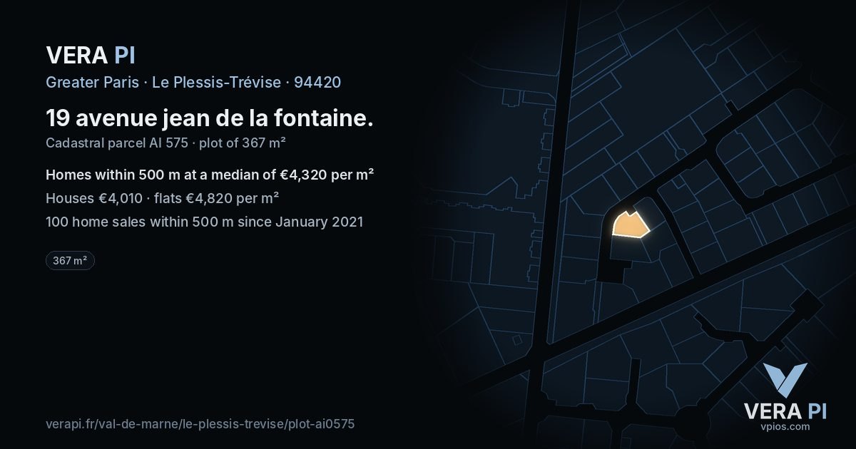 19 avenue jean de la fontaine, Le Plessis-Trévise at night – the plot lit, the parcels around coloured by the prices near them