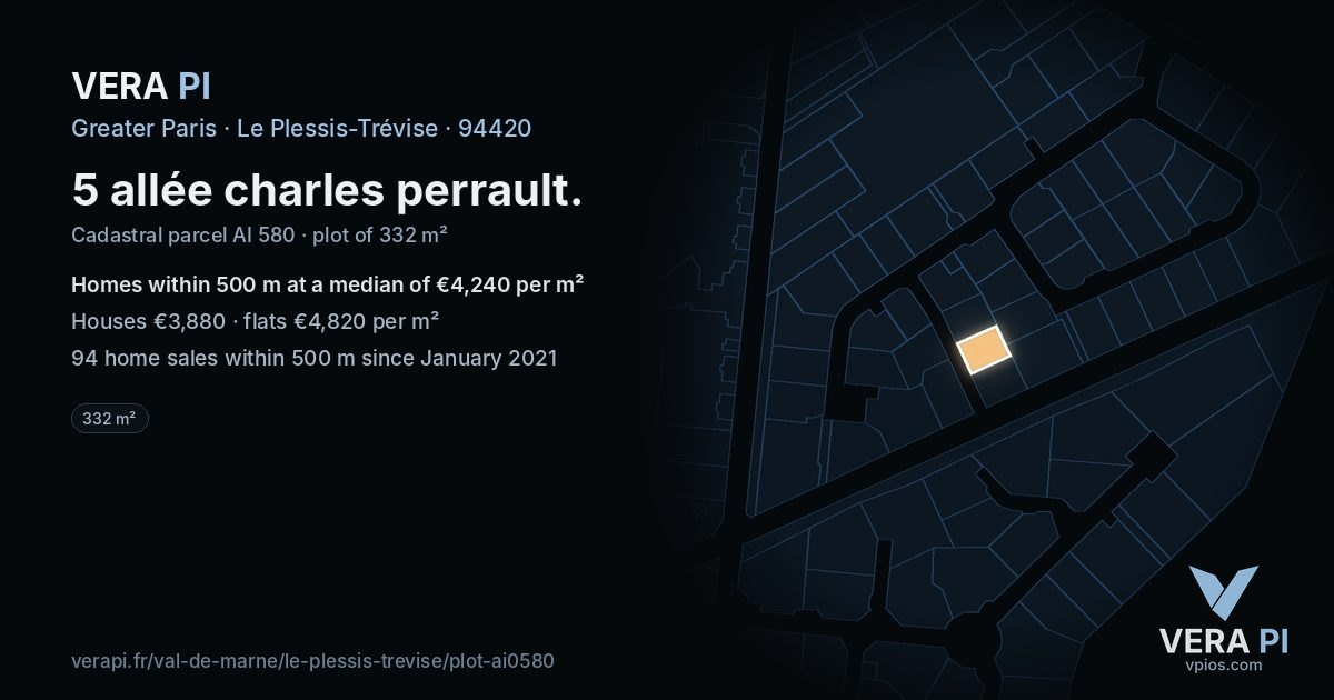 5 allée charles perrault, Le Plessis-Trévise at night – the plot lit, the parcels around coloured by the prices near them