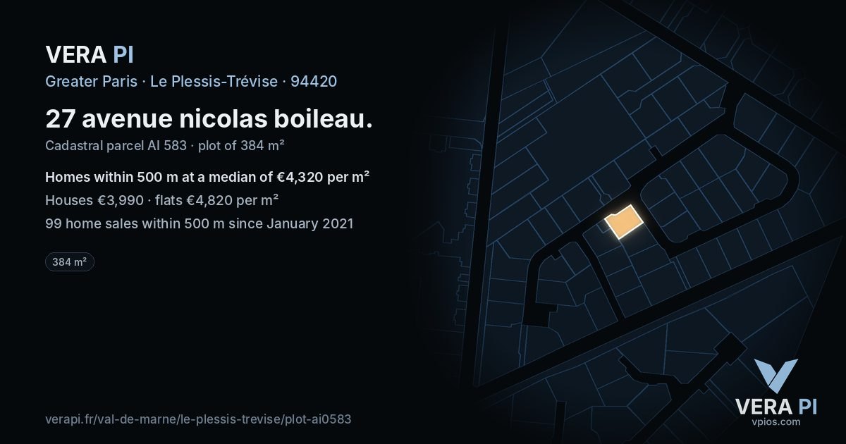 27 avenue nicolas boileau, Le Plessis-Trévise at night – the plot lit, the parcels around coloured by the prices near them