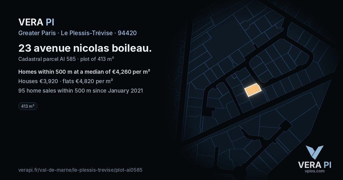 23 avenue nicolas boileau, Le Plessis-Trévise at night – the plot lit, the parcels around coloured by the prices near them