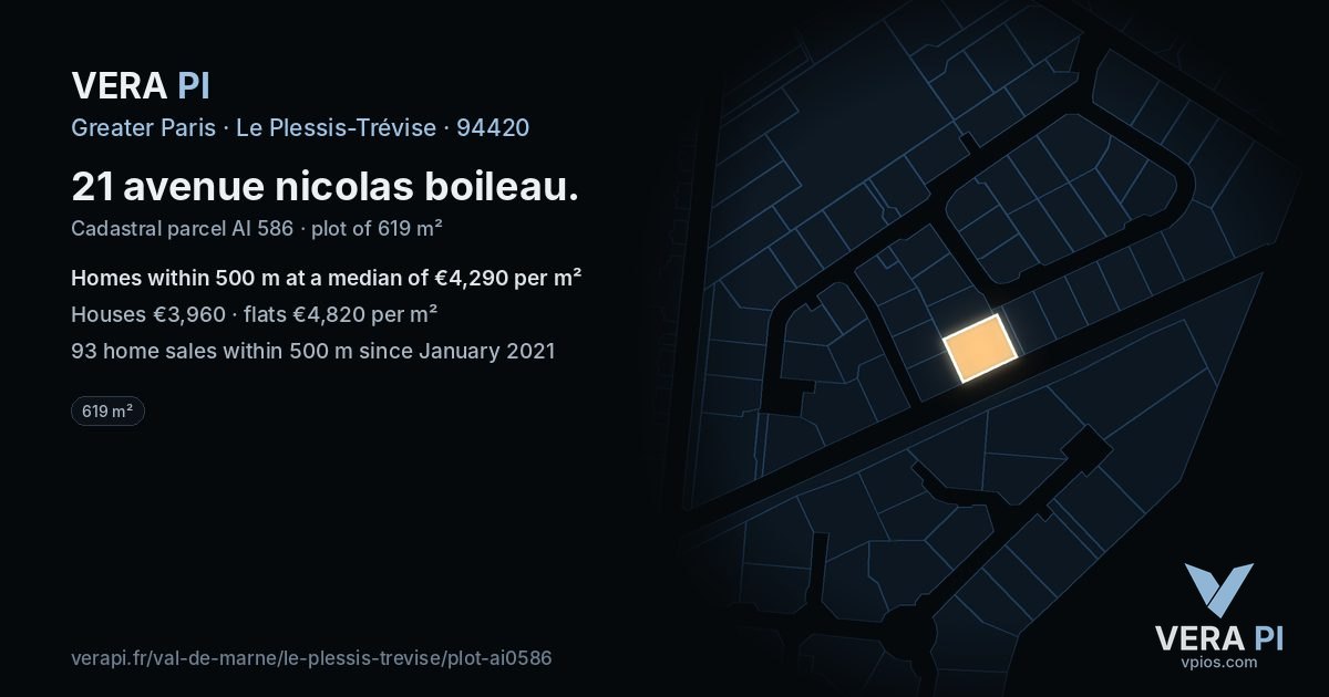 21 avenue nicolas boileau, Le Plessis-Trévise at night – the plot lit, the parcels around coloured by the prices near them