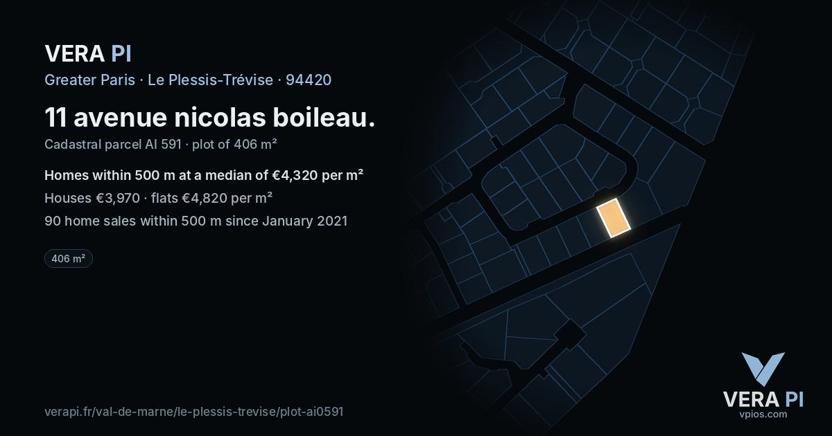 11 avenue nicolas boileau, Le Plessis-Trévise at night – the plot lit, the parcels around coloured by the prices near them