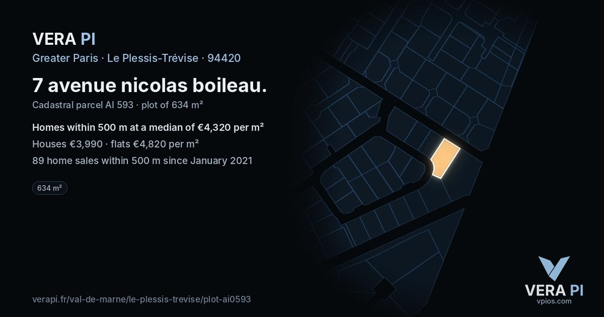 7 avenue nicolas boileau, Le Plessis-Trévise at night – the plot lit, the parcels around coloured by the prices near them