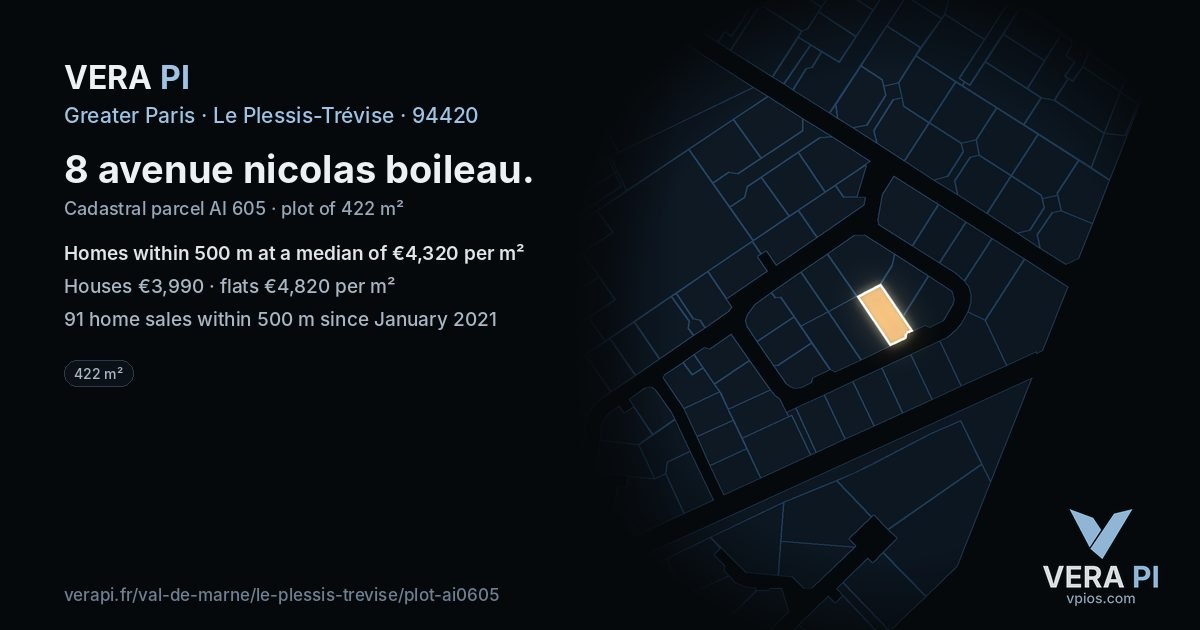 8 avenue nicolas boileau, Le Plessis-Trévise at night – the plot lit, the parcels around coloured by the prices near them