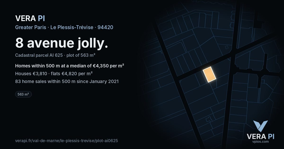 8 avenue jolly, Le Plessis-Trévise at night – the plot lit, the parcels around coloured by the prices near them