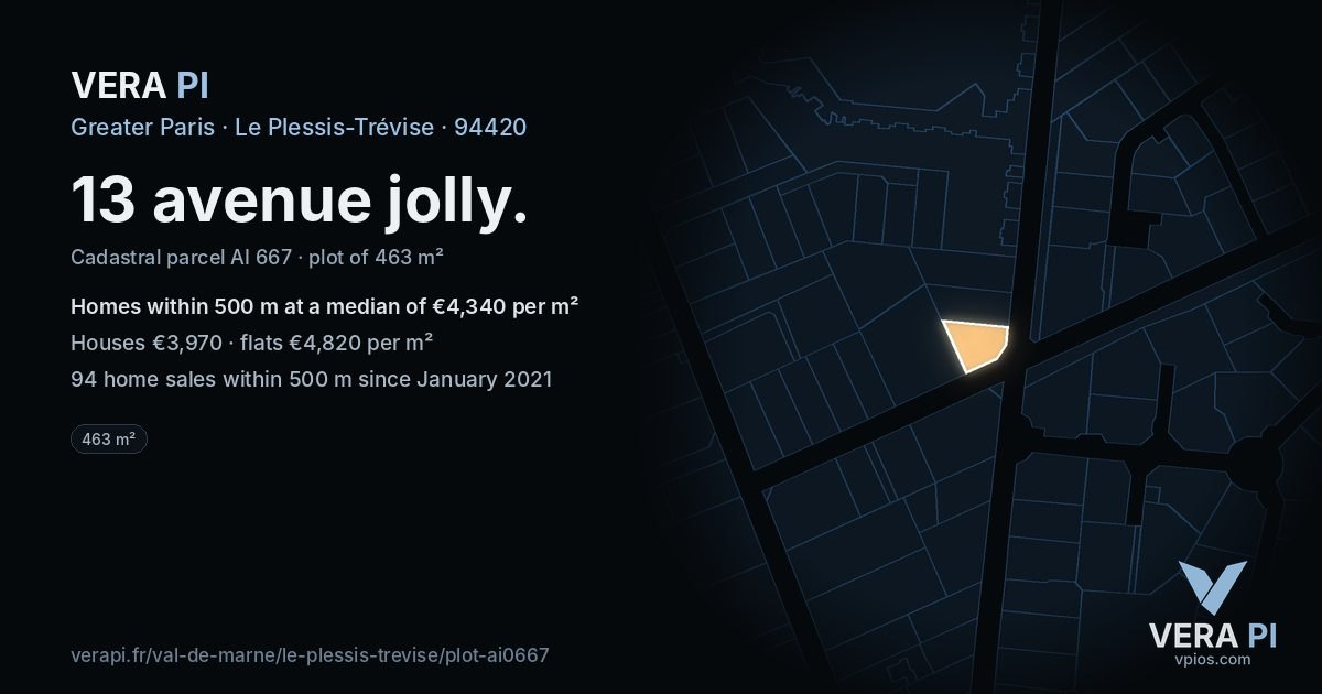 13 avenue jolly, Le Plessis-Trévise at night – the plot lit, the parcels around coloured by the prices near them