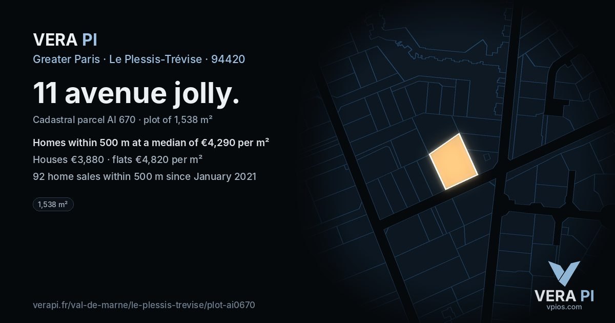 11 avenue jolly, Le Plessis-Trévise at night – the plot lit, the parcels around coloured by the prices near them